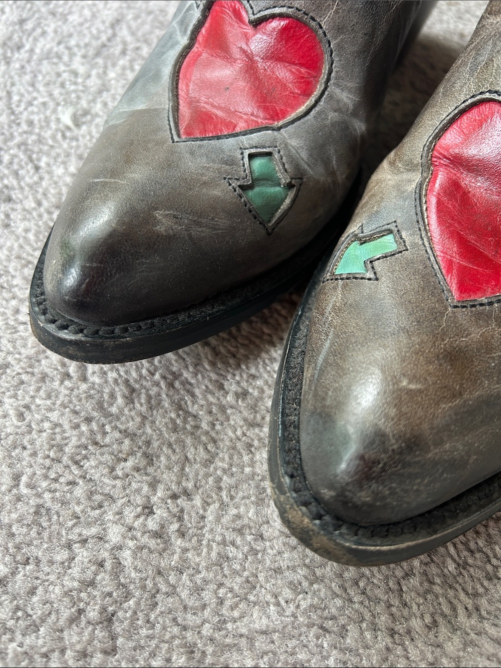 Grey Brown Leather Western Boot with Red Heart Inlay - Picture 5 of 5